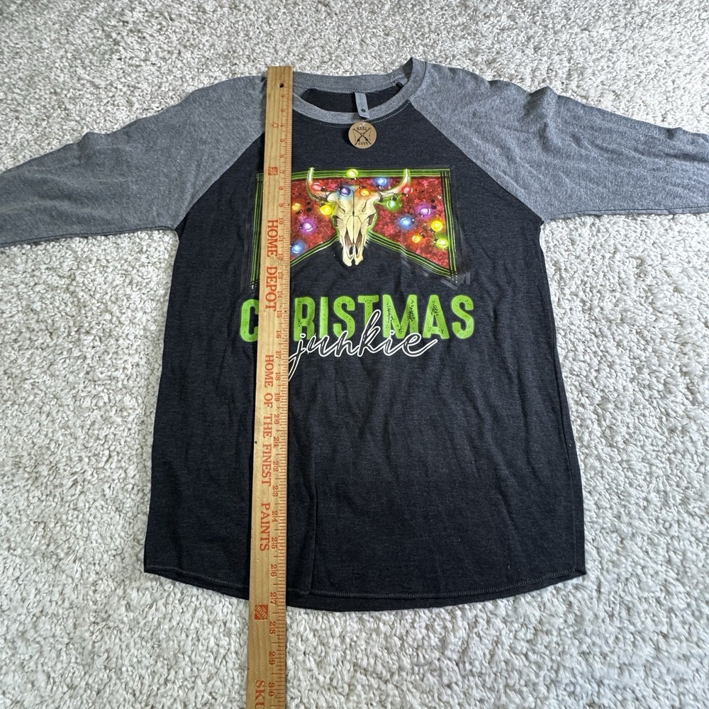 Christmas Junkie Women's Small T-Shirt Baseball Style Western New - Picture 3 of 5